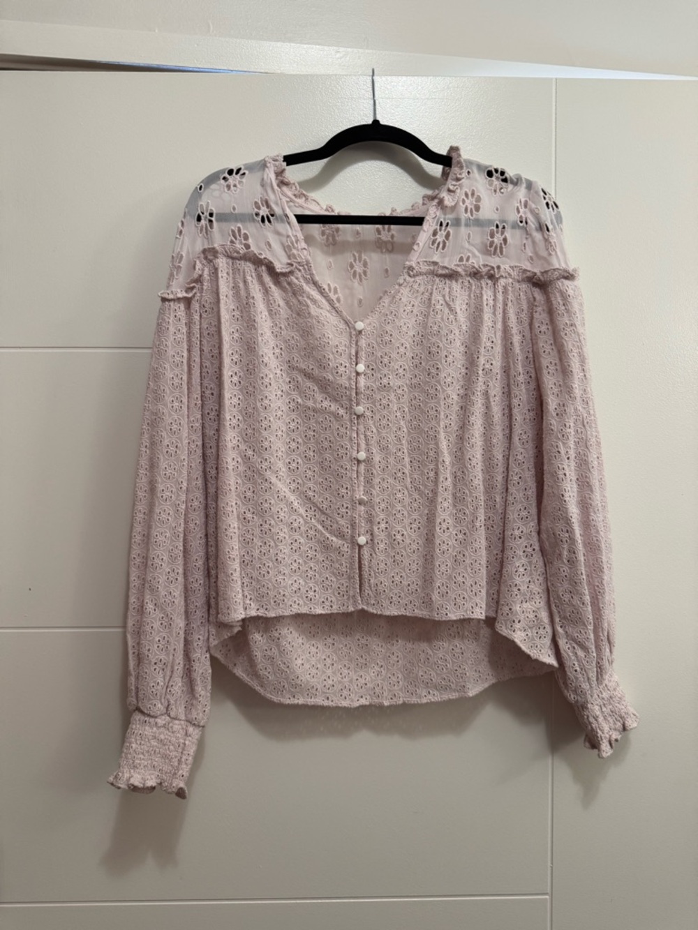 Saylor Delicate Lace Button-Front Blouse - Light Dusty Pink